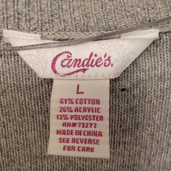 Candie's Sweater Sparkle Bling Popover Heather Gray Light Juniors Large NWT NEW - Picture 2 of 5